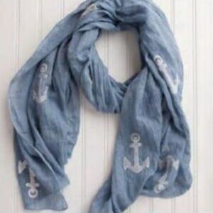 Tickled Pink Lightweight Light Blue Anchor Scarf - NEW